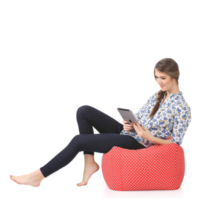 Style Homez Square Ottoman, Cotton Canvas Star Printed Bean Bag Ottoman Stool Large Size Filled with Beans, Red Color