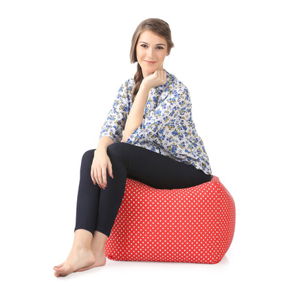 Style Homez Square Ottoman, Cotton Canvas Star Printed Bean Bag Ottoman Stool Large Size Filled with Beans, Red Color