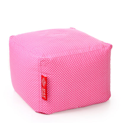Style Homez Square Ottoman, Cotton Canvas Polka Dots Printed Bean Bag Ottoman Stool Large Size Filled with Beans, Pink Color