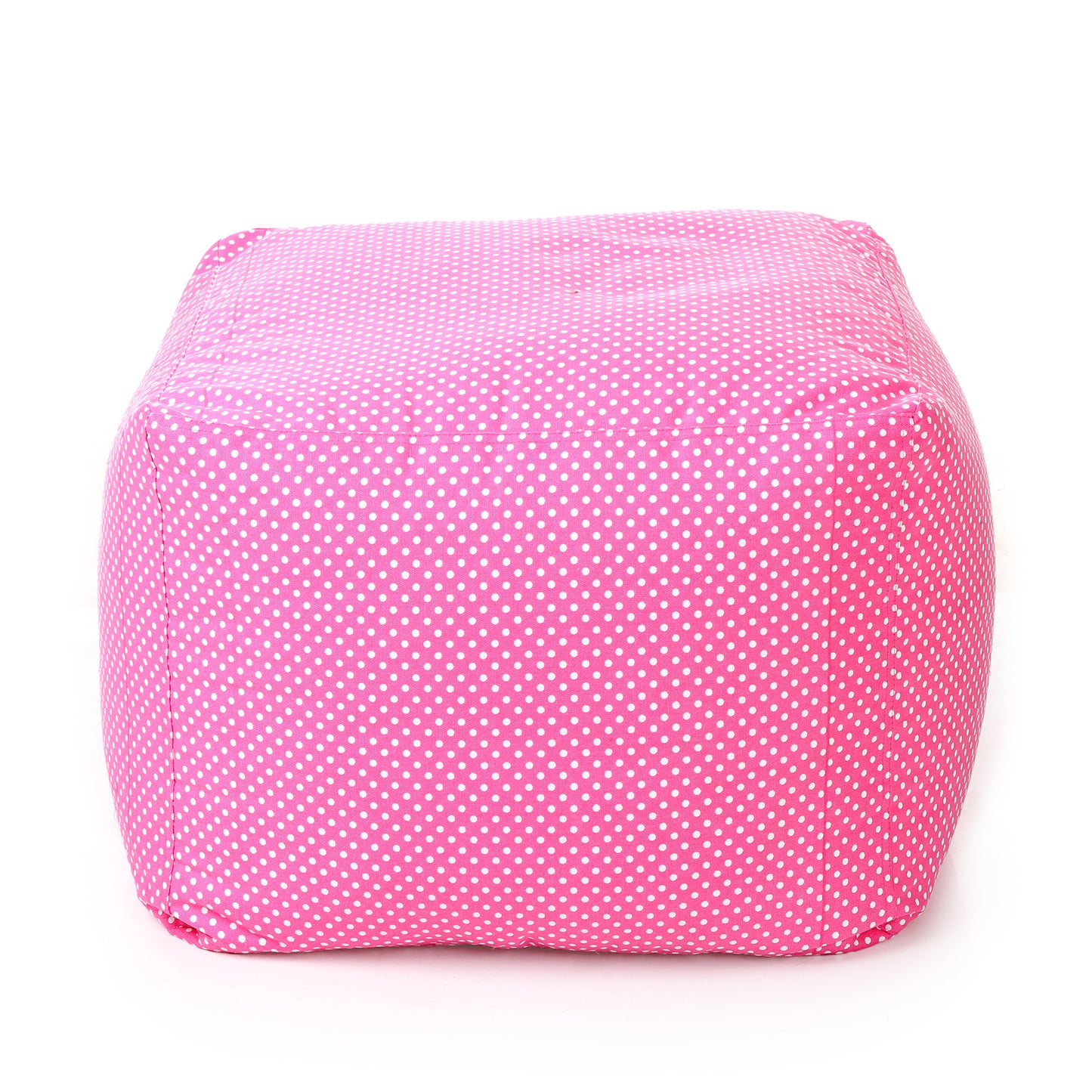 Style Homez Square Ottoman, Cotton Canvas Polka Dots Printed Bean Bag Ottoman Stool Large Size Filled with Beans, Pink Color