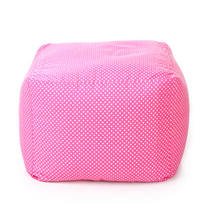 Style Homez Square Ottoman, Cotton Canvas Polka Dots Printed Bean Bag Ottoman Stool Large Size Filled with Beans, Pink Color