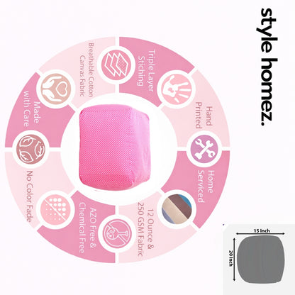 Style Homez Square Ottoman, Cotton Canvas Polka Dots Printed Bean Bag Ottoman Stool Large Size Filled with Beans, Pink Color