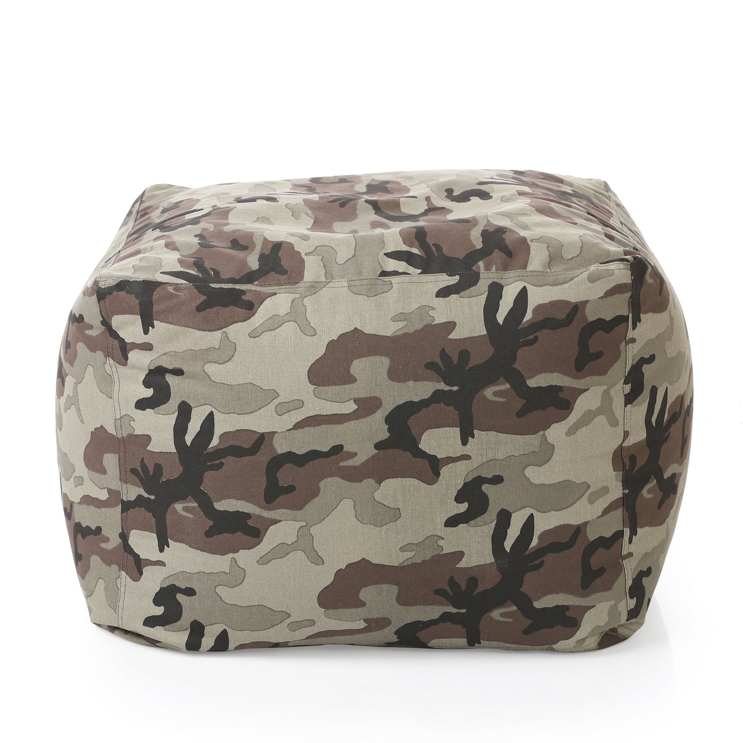 Style Homez Square Ottoman, Cotton Canvas Camouflage Printed Bean Bag Ottoman Stool Large Size Filled with Beans, Multi Color