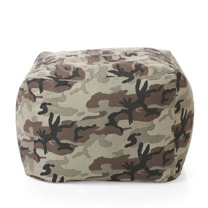 Style Homez Square Ottoman, Cotton Canvas Camouflage Printed Bean Bag Ottoman Stool Large Size Filled with Beans, Multi Color