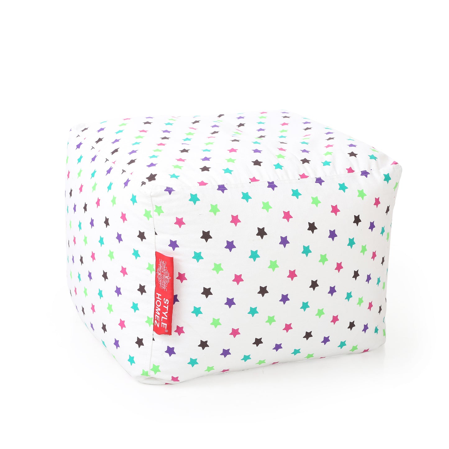 Style Homez Square Ottoman, Cotton Canvas Star Printed Bean Bag Ottoman Stool Large Size Filled with Beans, Multi Color