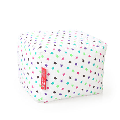 Style Homez Square Ottoman, Cotton Canvas Star Printed Bean Bag Ottoman Stool Large Size Filled with Beans, Multi Color
