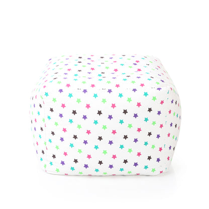 Style Homez Square Ottoman, Cotton Canvas Star Printed Bean Bag Ottoman Stool Large Size Filled with Beans, Multi Color