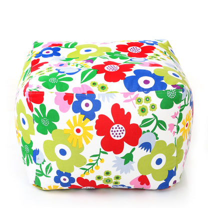 Style Homez Square Ottoman, Cotton Canvas Floral Printed Bean Bag Ottoman Stool Large Size Filled with Beans, Multi Color