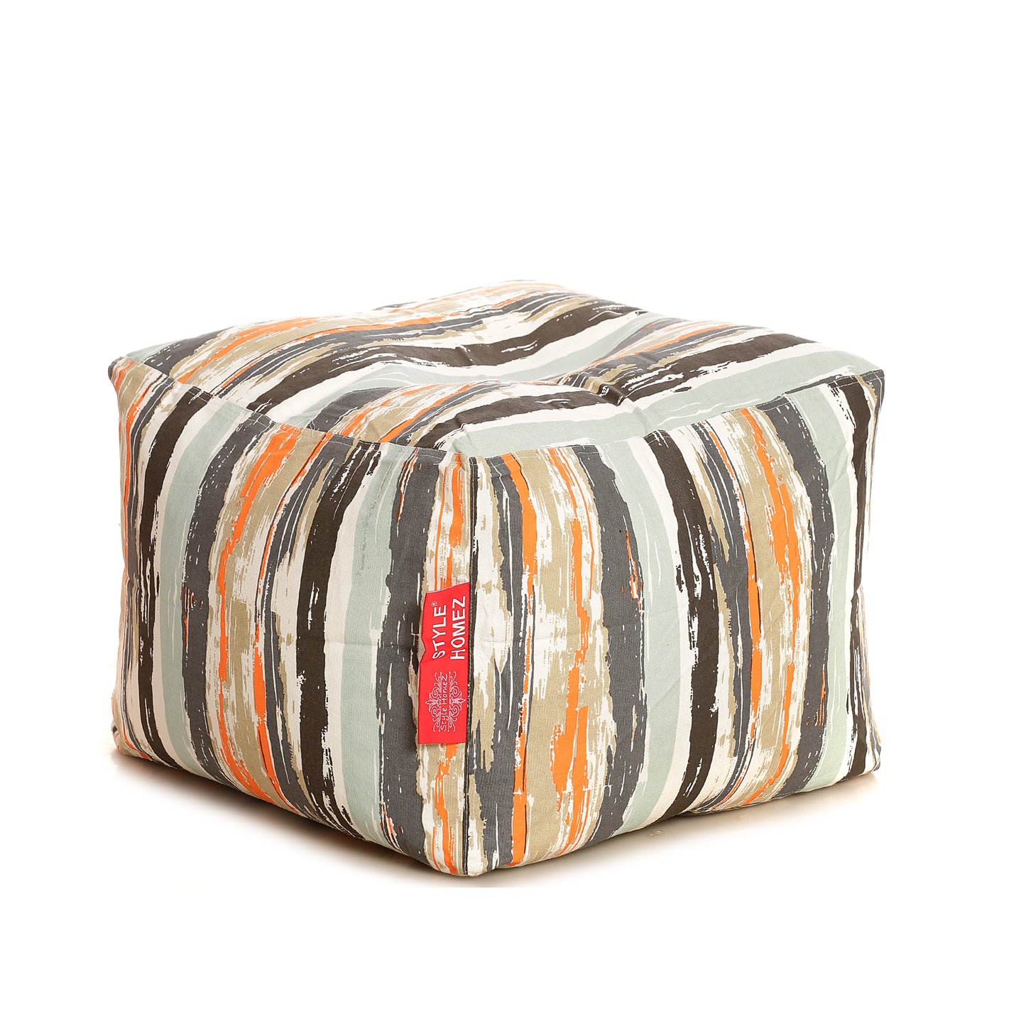 Style Homez Square Ottoman, Cotton Canvas Stripes Printed Bean Bag Ottoman Stool Large Size Filled with Beans, Multi Color