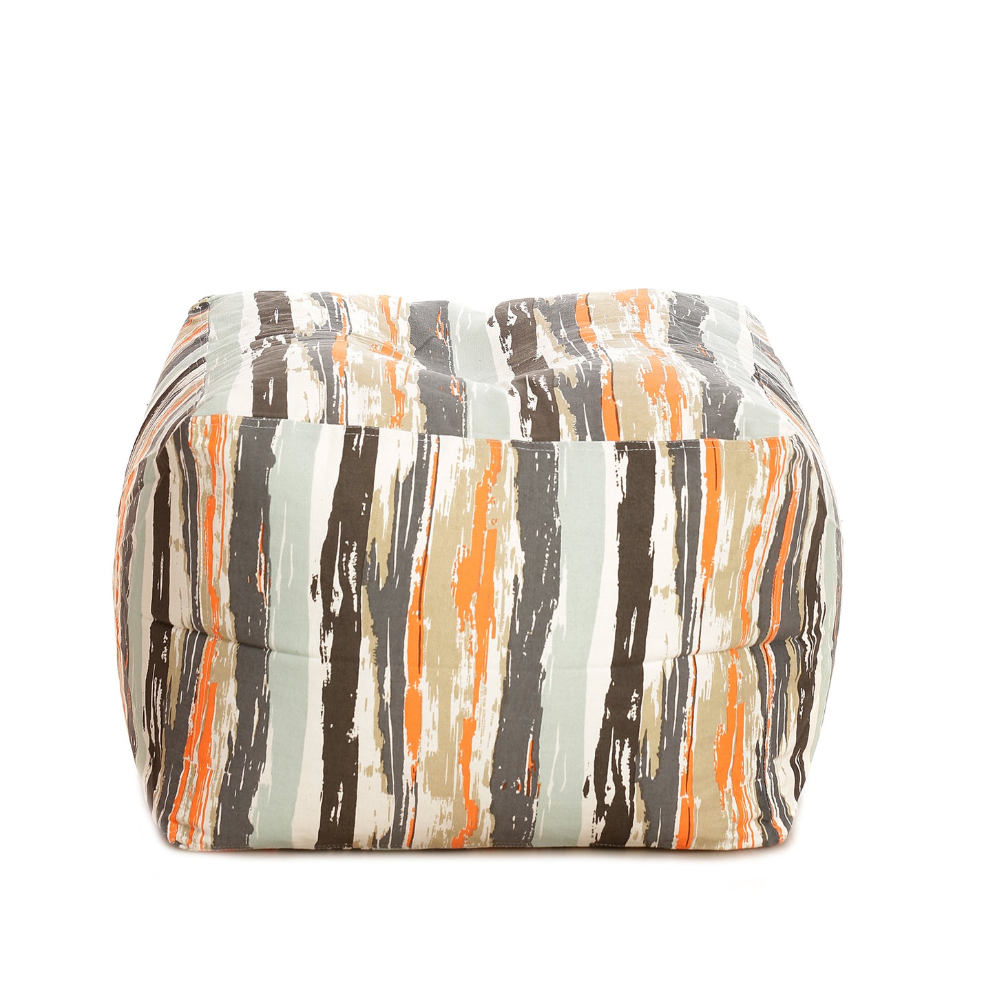 Style Homez Square Ottoman, Cotton Canvas Stripes Printed Bean Bag Ottoman Stool Large Size Filled with Beans, Multi Color