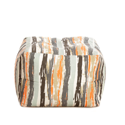 Style Homez Square Ottoman, Cotton Canvas Stripes Printed Bean Bag Ottoman Stool Large Size Filled with Beans, Multi Color