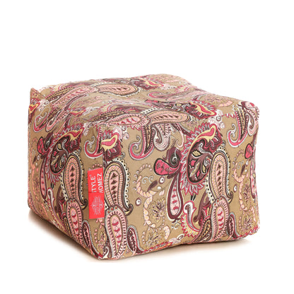 Style Homez Square Ottoman, Cotton Canvas Paisley Printed Bean Bag Ottoman Stool Large Size Filled with Beans, Multi Color