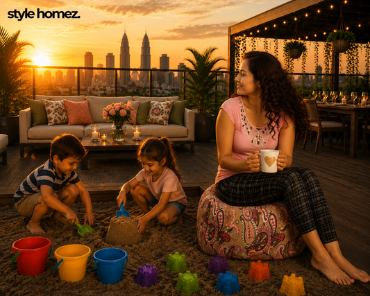 Style Homez Square Ottoman, Cotton Canvas Paisley Printed Bean Bag Ottoman Stool Large Size Filled with Beans, Multi Color