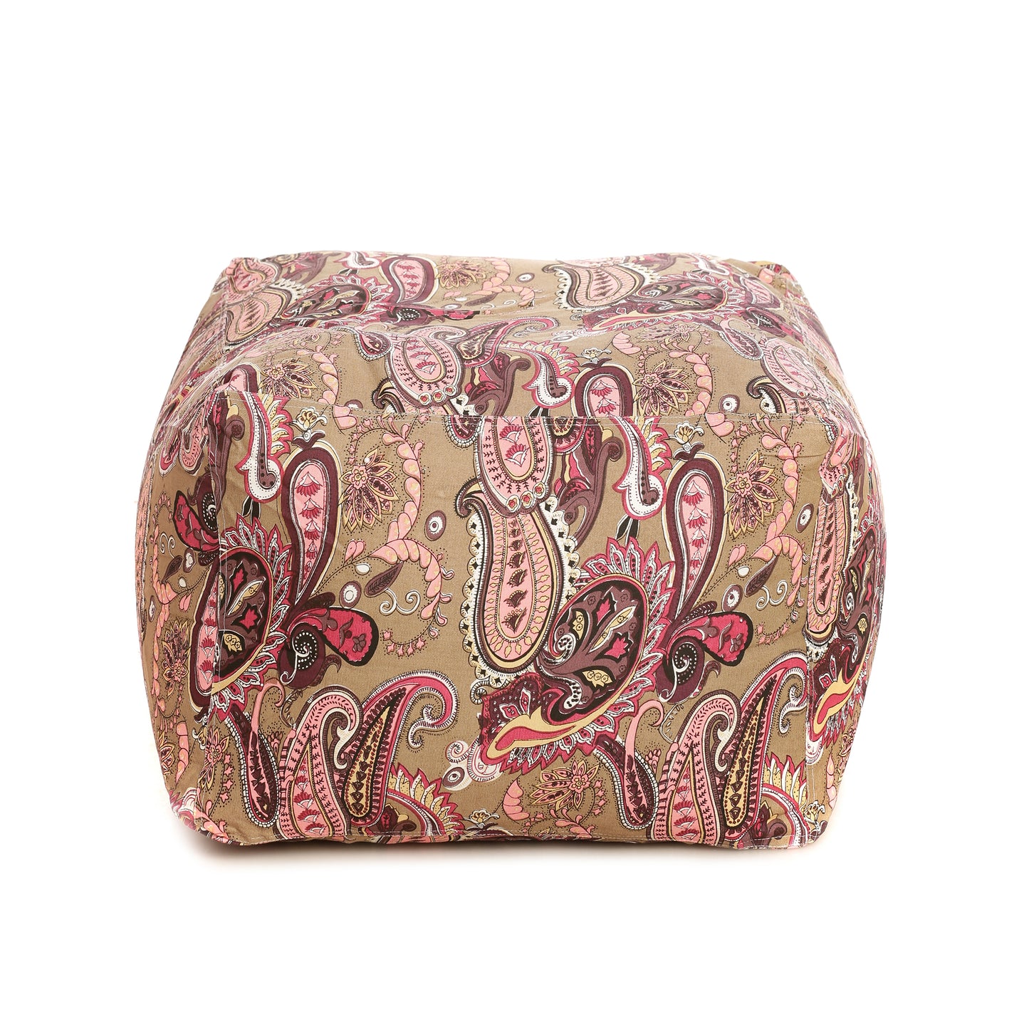 Style Homez Square Ottoman, Cotton Canvas Paisley Printed Bean Bag Ottoman Stool Large Size Filled with Beans, Multi Color