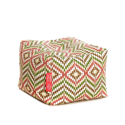Style Homez Square Ottoman, Cotton Canvas IKAT Printed Bean Bag Ottoman Stool Large Size Filled with Beans, Multi Color