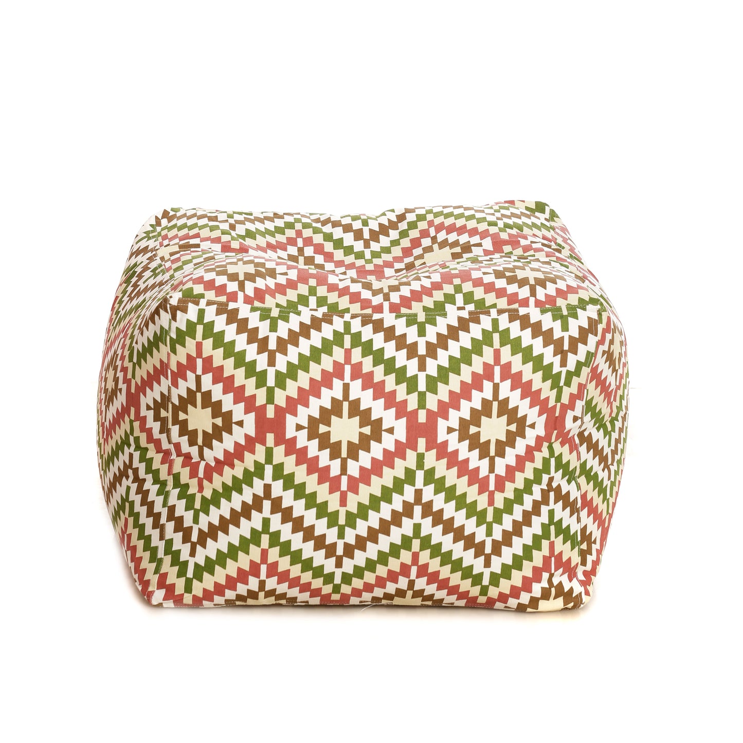 Style Homez Square Ottoman, Cotton Canvas IKAT Printed Bean Bag Ottoman Stool Large Size Filled with Beans, Multi Color