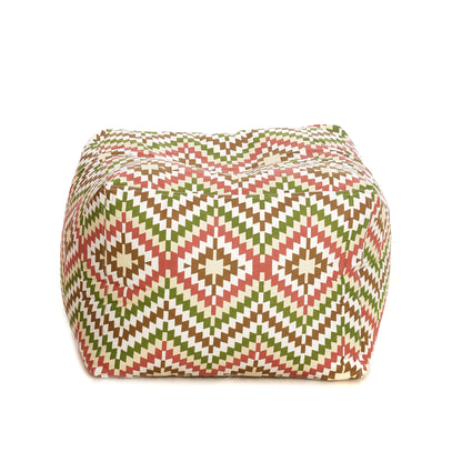 Style Homez Square Ottoman, Cotton Canvas IKAT Printed Bean Bag Ottoman Stool Large Size Filled with Beans, Multi Color