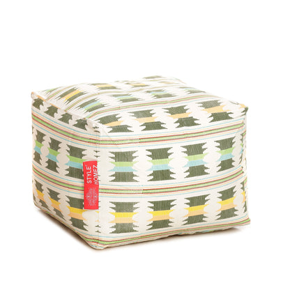 Style Homez Square Ottoman, Cotton Canvas IKAT Printed Bean Bag Ottoman Stool Large Size Filled with Beans, Green Yellow Color
