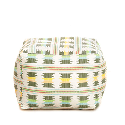 Style Homez Square Ottoman, Cotton Canvas IKAT Printed Bean Bag Ottoman Stool Large Size Filled with Beans, Green Yellow Color