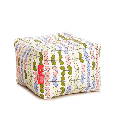 Style Homez Square Ottoman, Cotton Canvas Abstract Printed Bean Bag Ottoman Stool Large Size Filled with Beans, Multi Color