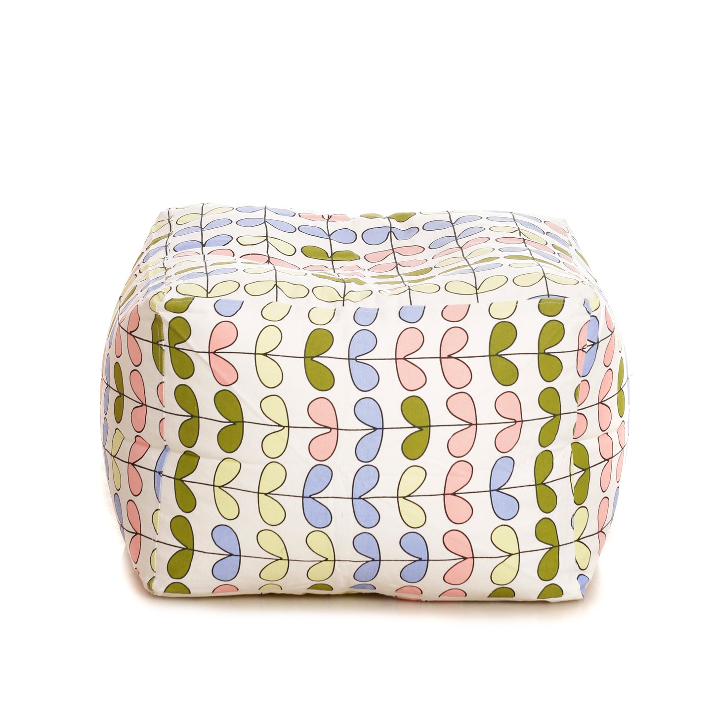 Style Homez Square Ottoman, Cotton Canvas Abstract Printed Bean Bag Ottoman Stool Large Size Filled with Beans, Multi Color