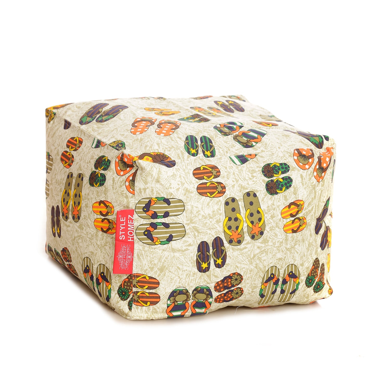 Style Homez Square Ottoman, Cotton Canvas Abstract Printed Bean Bag Ottoman Stool Large Size Filled with Beans, Multi Color