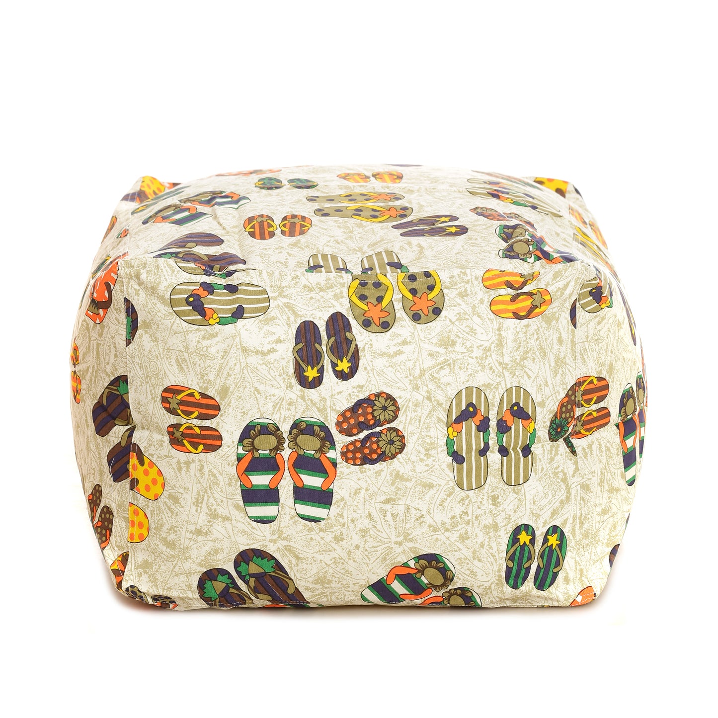 Style Homez Square Ottoman, Cotton Canvas Abstract Printed Bean Bag Ottoman Stool Large Size Filled with Beans, Multi Color