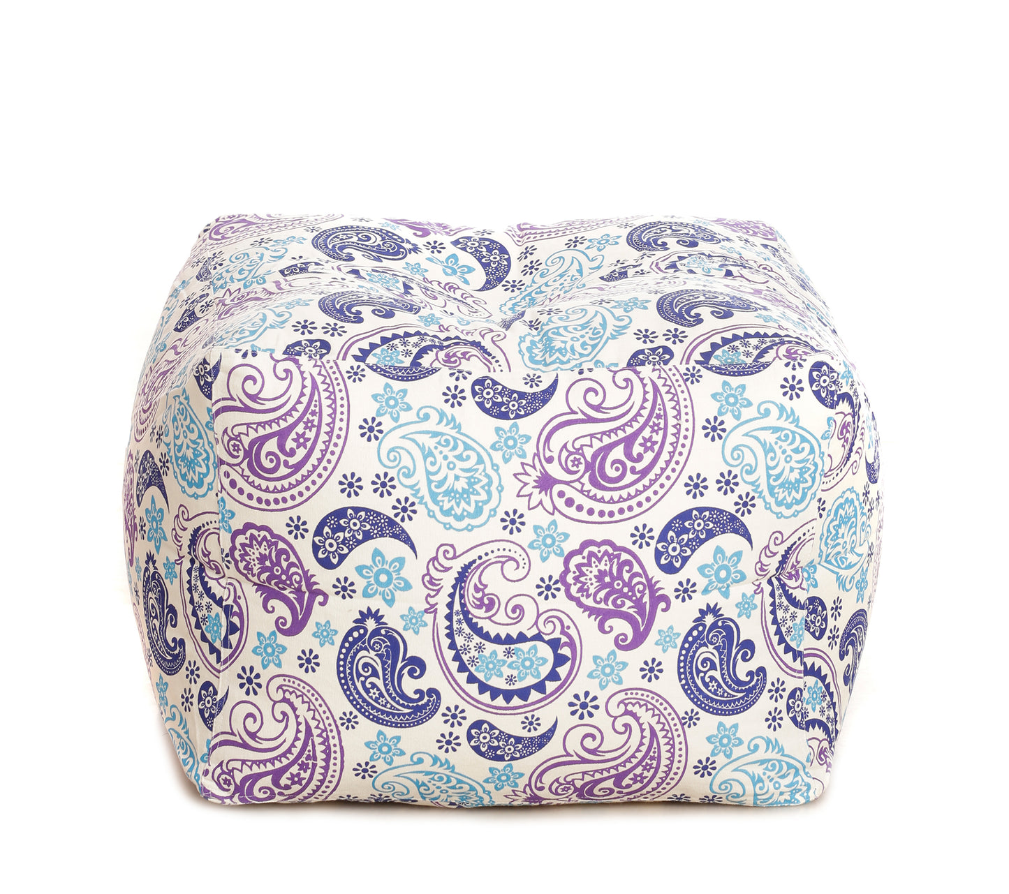 Style Homez Square Ottoman, Cotton Canvas Paisley Printed Bean Bag Ottoman Stool Large Size Filled with Beans, Blue Color