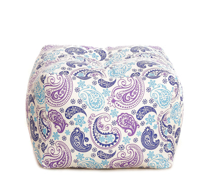 Style Homez Square Ottoman, Cotton Canvas Paisley Printed Bean Bag Ottoman Stool Large Size Filled with Beans, Blue Color