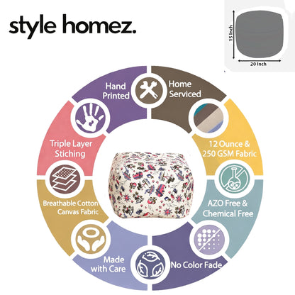 Style Homez Square Ottoman, Cotton Canvas Abstract Printed Bean Bag Ottoman Stool Large Size Filled with Beans, Multi Color