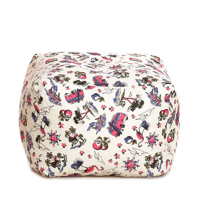 Style Homez Square Ottoman, Cotton Canvas Abstract Printed Bean Bag Ottoman Stool Large Size Filled with Beans, Multi Color