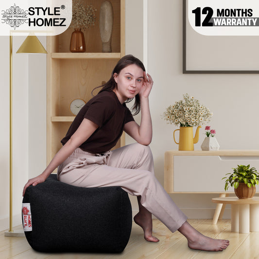 Style Homez ORGANIX Collection, Square Poof Bean Bag Ottoman Stool Large Size Black Color in Organic Jute Fabric, Filled with Beans Fillers