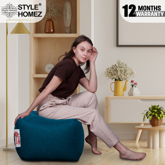 Style Homez ORGANIX Collection, Square Poof Bean Bag Ottoman Stool Large Size Berry Blue Color in Organic Jute Fabric, Filled with Beans Fillers