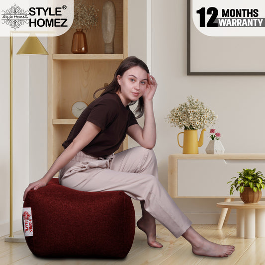 Style Homez ORGANIX Collection, Square Poof Bean Bag Ottoman Stool Large Size Crimson Red Color in Organic Jute Fabric, Filled with Beans Fillers