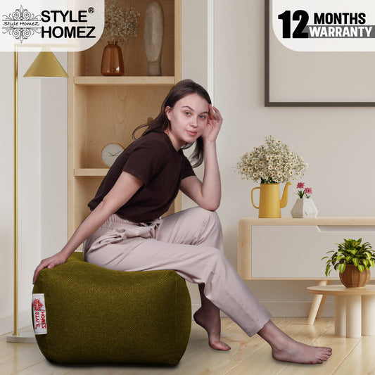 Style Homez ORGANIX Collection, Square Poof Bean Bag Ottoman Stool Large Size Moss Green Color in Organic Jute Fabric, Filled with Beans Fillers
