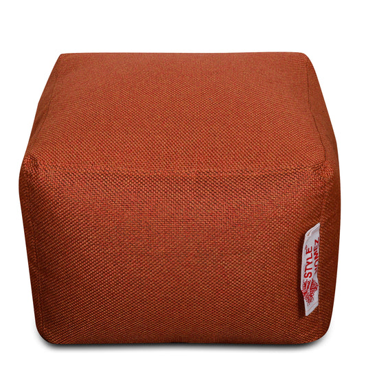 Style Homez ORGANIX Collection, Square Poof Bean Bag Ottoman Stool Large Size Orange Color in Organic Jute Fabric, Filled with Beans Fillers