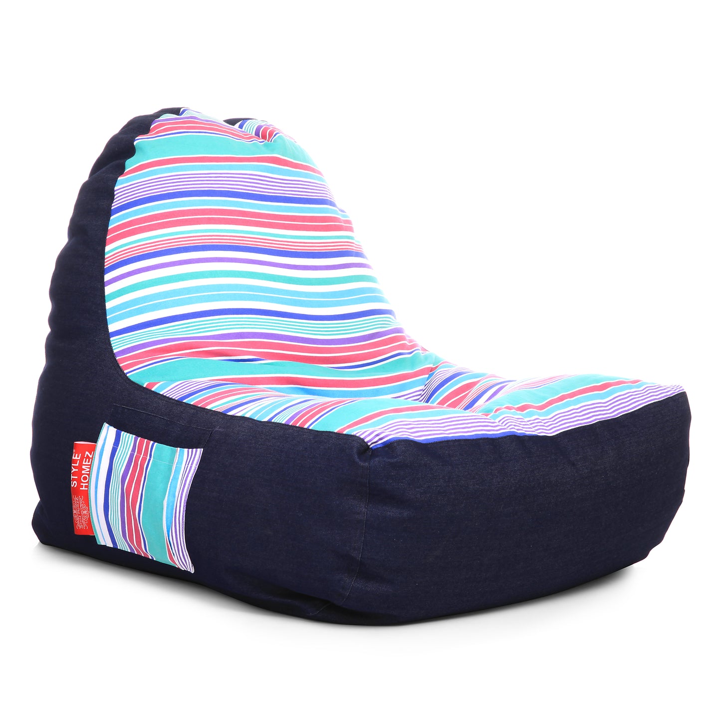 Style Homez Urban Design Denim Canvas Stripes Printed Chair Bean Bag XXL Size Filled with Beans Fillers