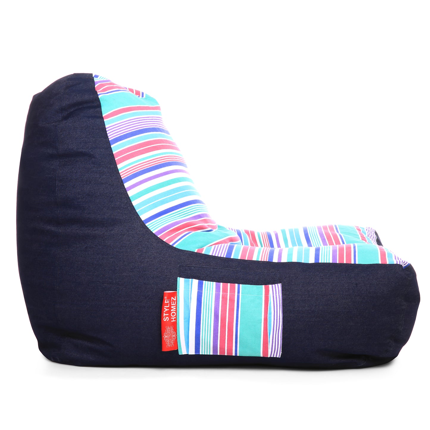 Style Homez Urban Design Denim Canvas Stripes Printed Chair Bean Bag XXL Size Filled with Beans Fillers