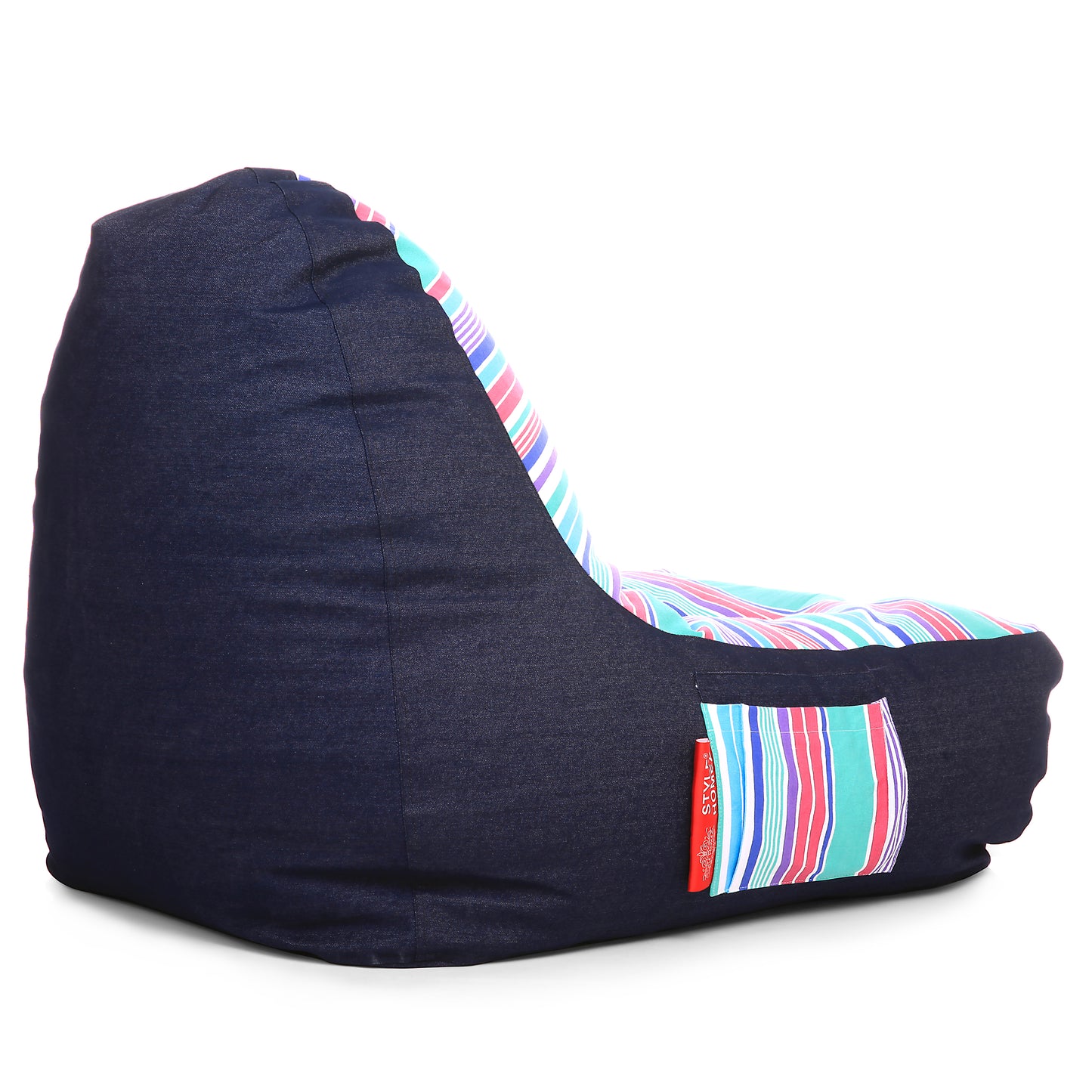 Style Homez Urban Design Denim Canvas Stripes Printed Chair Bean Bag XXL Size Filled with Beans Fillers