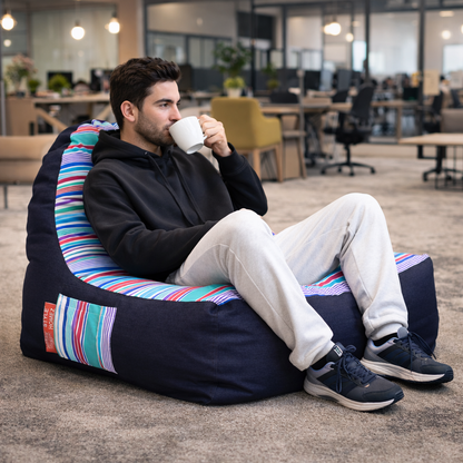 Style Homez Urban Design Denim Canvas Stripes Printed Chair Bean Bag XXL Size Filled with Beans Fillers