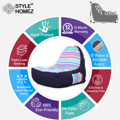 Style Homez Urban Design Denim Canvas Stripes Printed Chair Bean Bag XXL Size Filled with Beans Fillers
