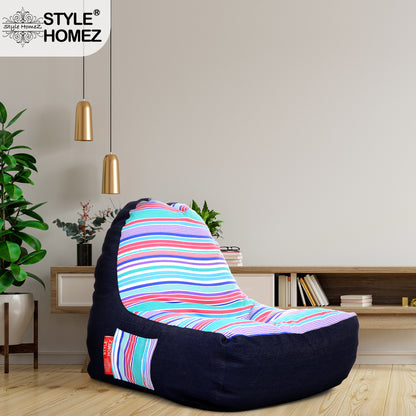 Style Homez Urban Design Denim Canvas Stripes Printed Chair Bean Bag XXL Size Filled with Beans Fillers