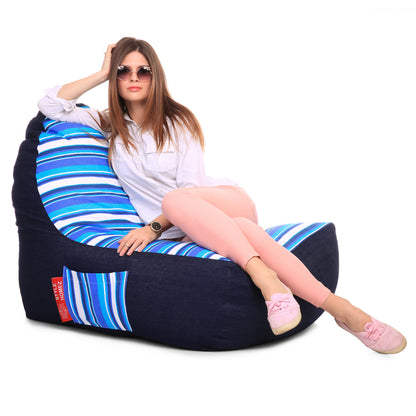 Style Homez Urban Design Denim Canvas Stripes Printed Chair Bean Bag XXL Size Filled with Beans Fillers