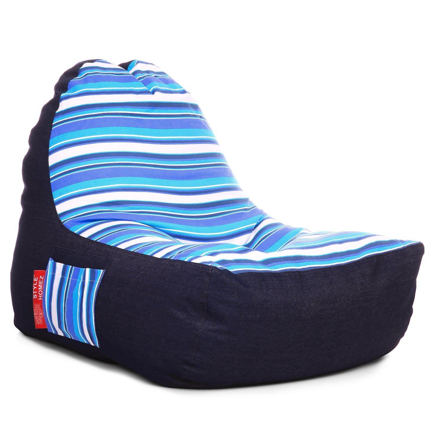 Style Homez Urban Design Denim Canvas Stripes Printed Chair Bean Bag XXL Size Filled with Beans Fillers