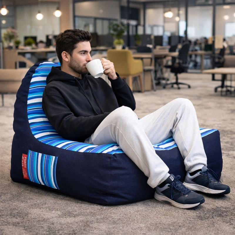 Style Homez Urban Design Denim Canvas Stripes Printed Chair Bean Bag XXL Size Filled with Beans Fillers