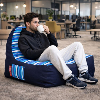Style Homez Urban Design Denim Canvas Stripes Printed Chair Bean Bag XXL Size Filled with Beans Fillers