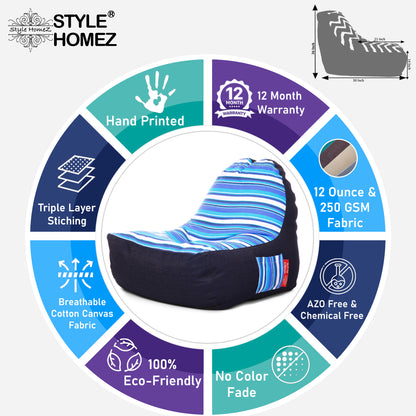 Style Homez Urban Design Denim Canvas Stripes Printed Chair Bean Bag XXL Size Filled with Beans Fillers