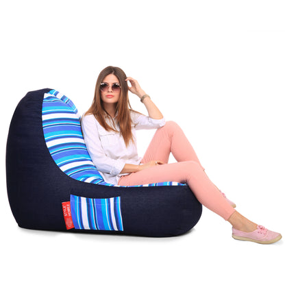 Style Homez Urban Design Denim Canvas Stripes Printed Chair Bean Bag XXL Size Filled with Beans Fillers