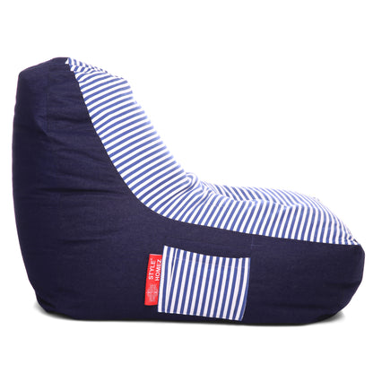 Style Homez Urban Design Denim Canvas Stripes Printed Chair Bean Bag XXL Size Filled with Beans Fillers