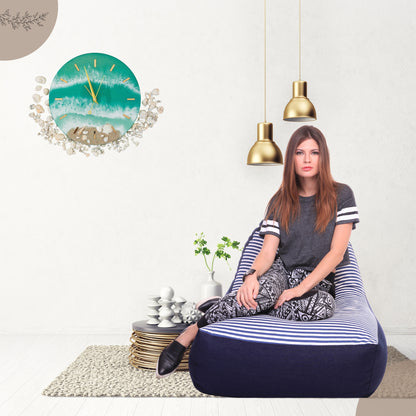 Style Homez Urban Design Denim Canvas Stripes Printed Chair Bean Bag XXL Size Filled with Beans Fillers